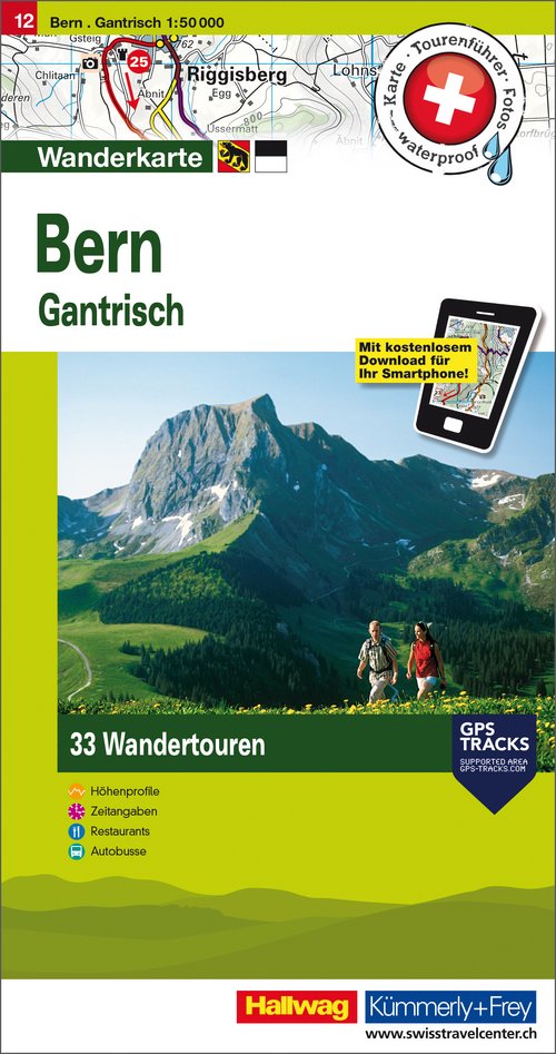 Suisse, Berne-Gantrisch, Nr. 12, Carte de randonnée avec tours 1:50'000 / édition allemande