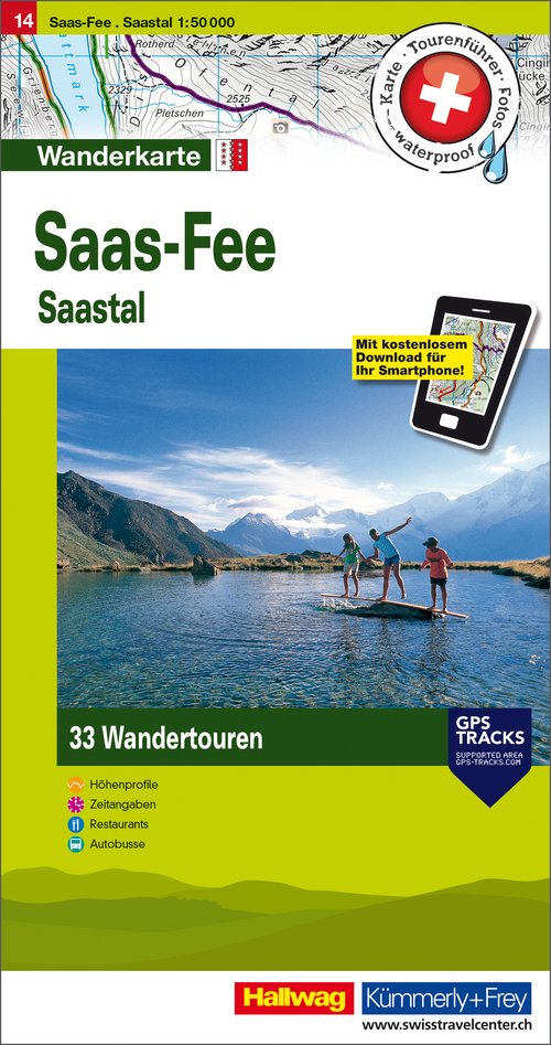 Swiss, Saas-Fee - Saastal, Nr. 14, Carte de randonnée avec tours 1:50'000, édition allemande