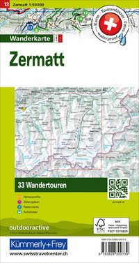 Swiss, Zermatt, Nr. 13, Carte de randonnée avec tours 1:50'000, édition allemande