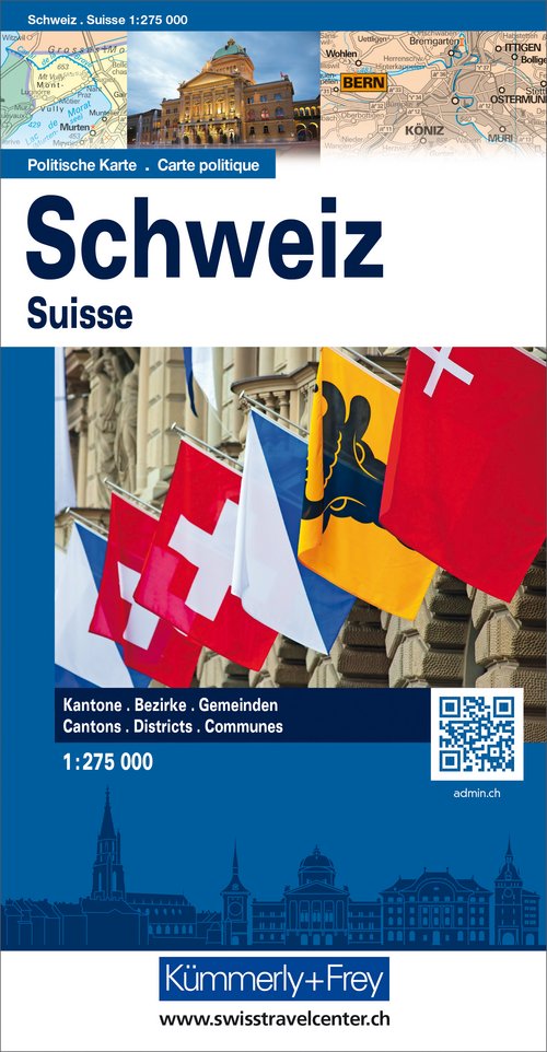 Switzerland political, overwiew map 1:275 000