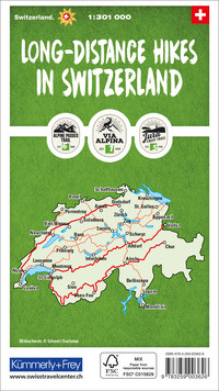 Long-Distance Hiking Trails in Switzerland, Hiking Map 1:301'000