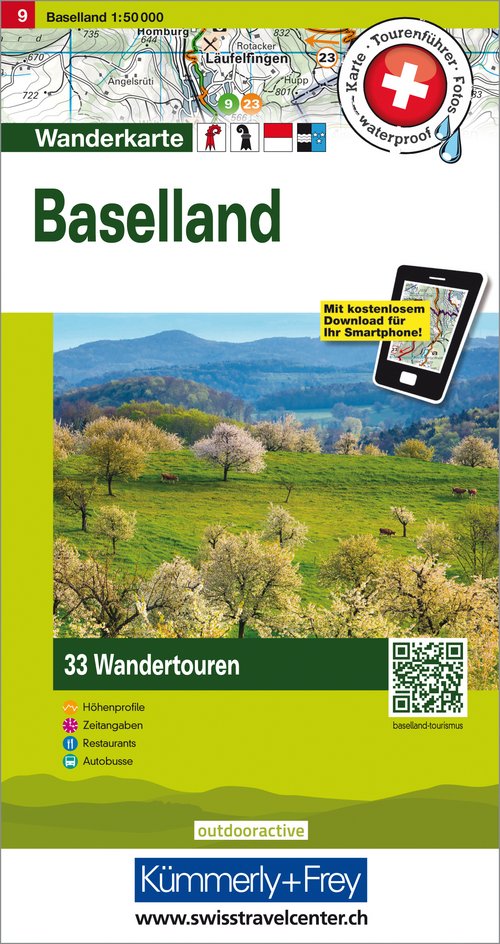 Suisse, Bâle Campagne, Nr. 09, Carte de randonnée avec tours 1:50'000 / édition allemande
