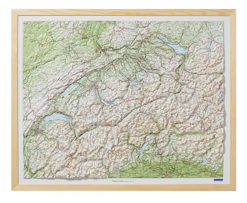 Switzerland, plastic relief with wooden frame